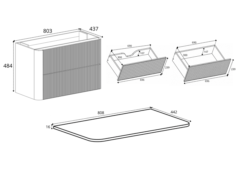  Meuble sous vasque suspendu linea 80 cm chêne craft d'or avec plan de travail  - Conforama C