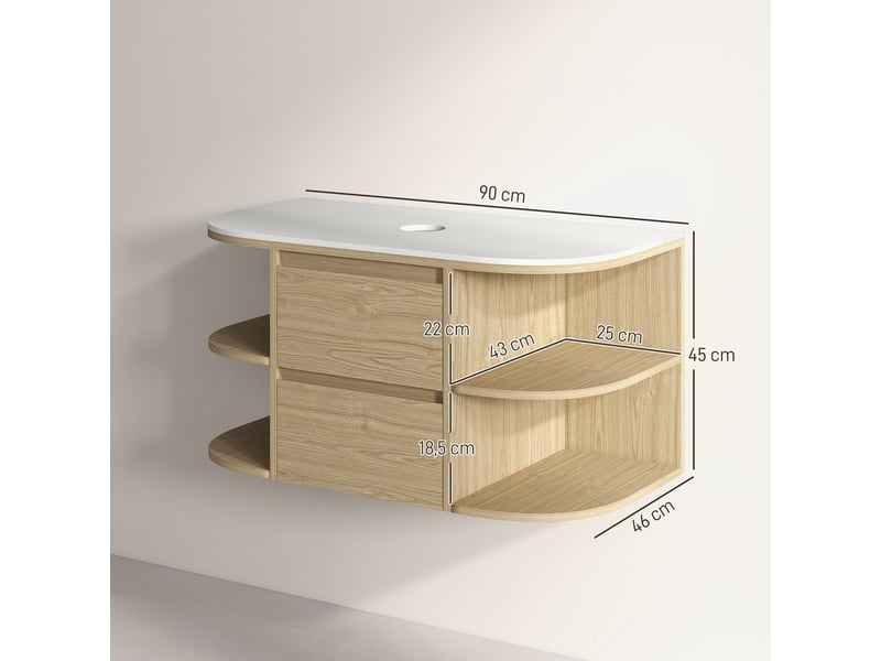  Meuble sous vasque suspendu marron, 90 cm, 2 tiroirs et 4 étagères  - Conforama E