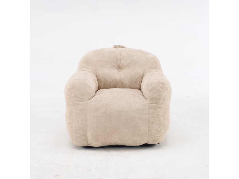  Pouf fauteuil beige en fausse fourrure avec accoudoirs, rembourré mousse  - Conforama A