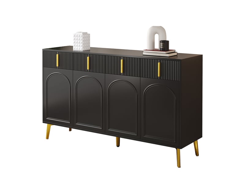  Buffet 140 x 38 x 82 cm, 4 portes, 4 tiroirs, étagère amovible, grand rangement pour salon et salle à manger, noir evarich - Conforama A