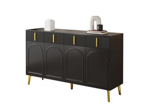 Buffet 140 x 38 x 82 cm, 4 portes, 4 tiroirs, étagère amovible, grand rangement pour salon et salle à manger, noir