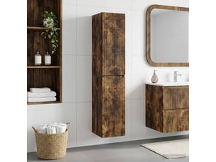 Cabinet salle de bain mural, meuble de rangement chêne fumé 33x34.5x160 cm shl7790