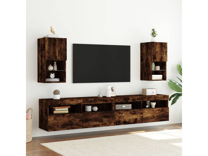 Lot de 2 meuble tv avec lumières led chêne fumé 30,5x30x60 cm - Conforama C