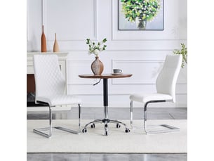 Set de 2 chaises de salle à manger en tissu à motif losange blanc, dossier haut et assise rembourrée, piètement métal argenté antidérapant et résistant, idéal pour restaurant
