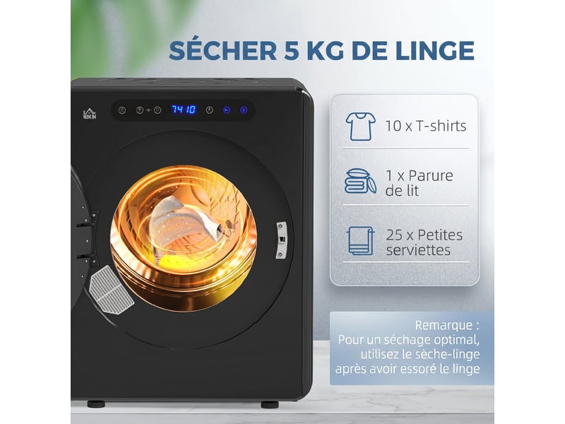  Sèche linge à évacuation, sèche-linge électrique 1000 w 3 kg, modes extra dry et eco, minuterie, noir, acier inoxydable  - Conforama E