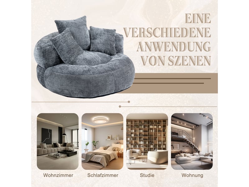 Pouf gamer avec dossier haut, fauteuil de sol ergonomique en chenille gris, canapé paresseux 1 place pour chambre et salon - Conforama R