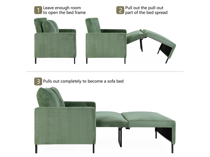 Canapé convertible 2 places en velours côtelé,canapé-lit moderne avec accoudoir,cadre en bois massif,l 120-180cm,vert 120x78x87cm - Conforama R