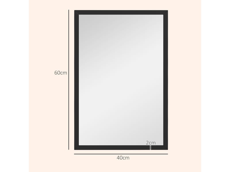  Miroir mural rectangulaire 60 x 40 cm, cadre en bois noir, salon ou chambre, idéal pour la salle de bain  - Conforama C