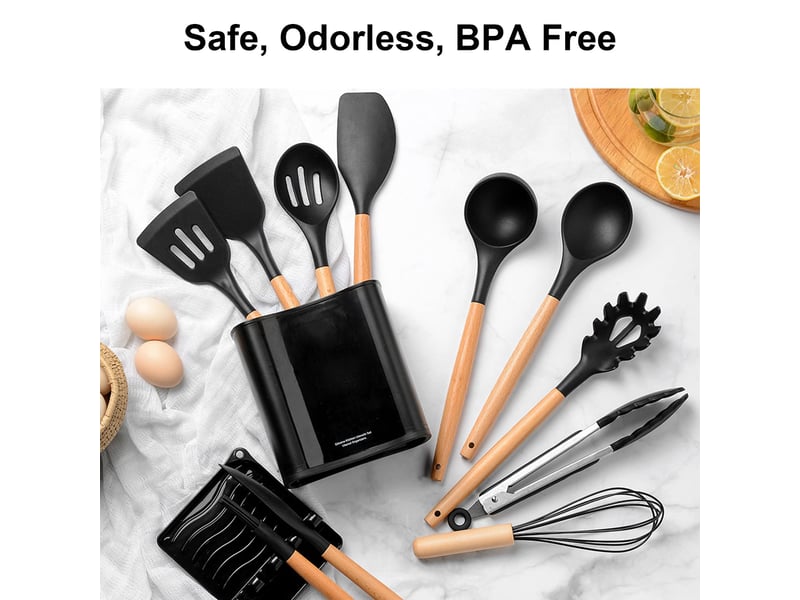  Ensemble de batterie de cuisine de camping résistant à la chaleur avec poignée en bois, kit de batterie de cuisine de pique-nique sans odeur et sans d  - Conforama C