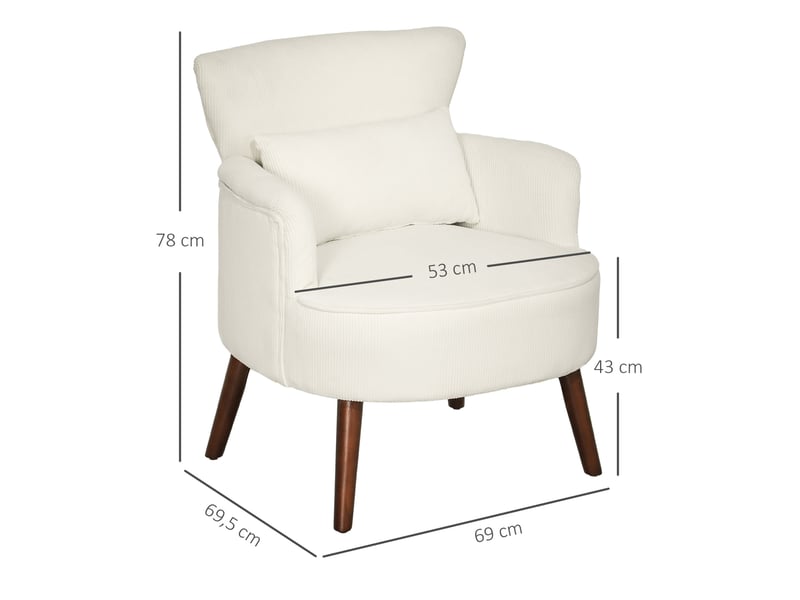  Fauteuil rembourré avec dossier enveloppant, accoudoirs arrondis et coussin lombaire en polyester blanc crème  - Conforama C