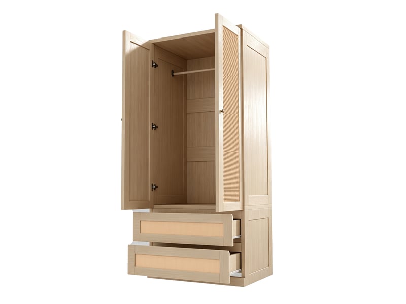  Armoire 70 x 55 x 170 cm – 2 portes effet rotin – tiroirs et étagères – effet bois  - Conforama A