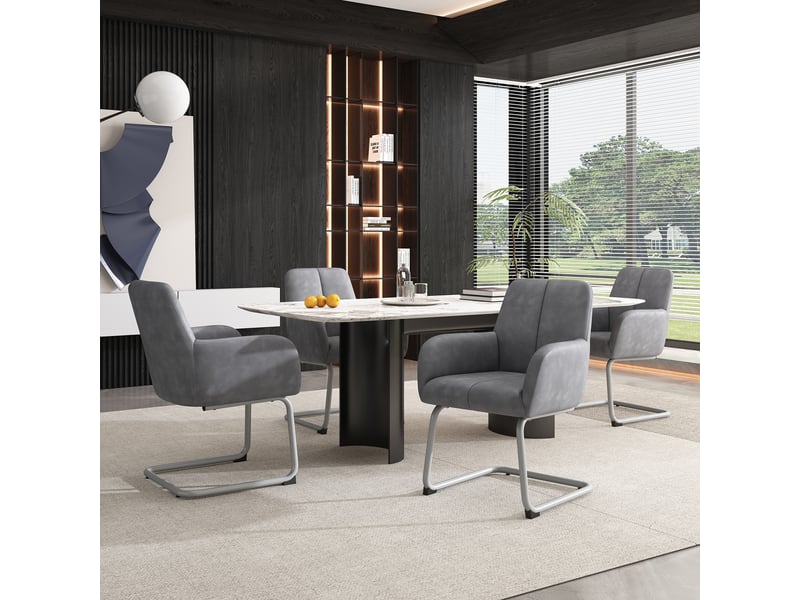  Chaises de salle à manger lot de 4 avec accoudoirs ergonomiques  - pieds acier courbés, microfibre - gris  - Conforama C