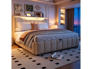 Lit coffre 140x200 cm <strong></strong> <strong></strong> coloris beige