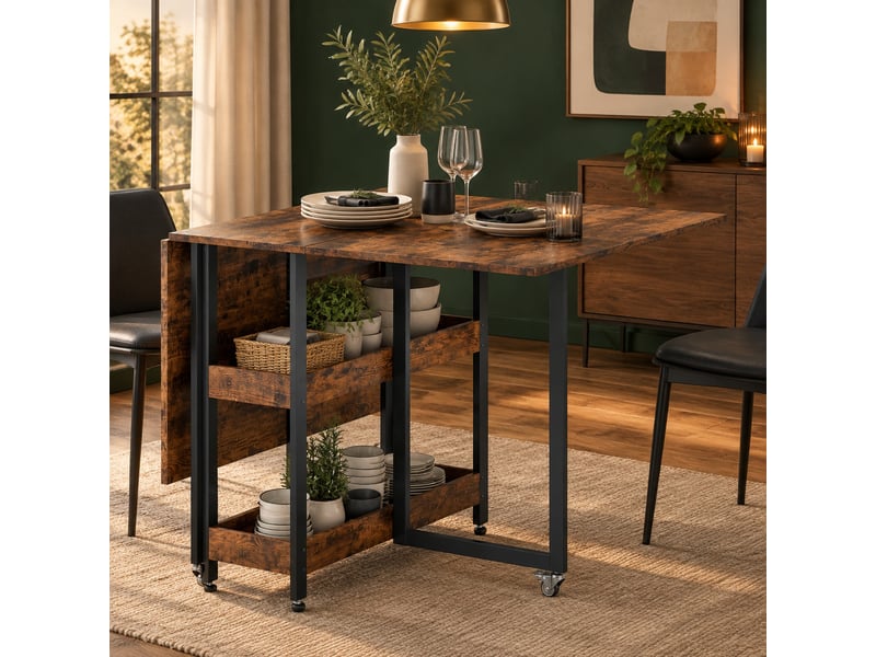 Table à manger pliante 133,4x80x75 cm marron rustique avec 2 niches - Conforama B