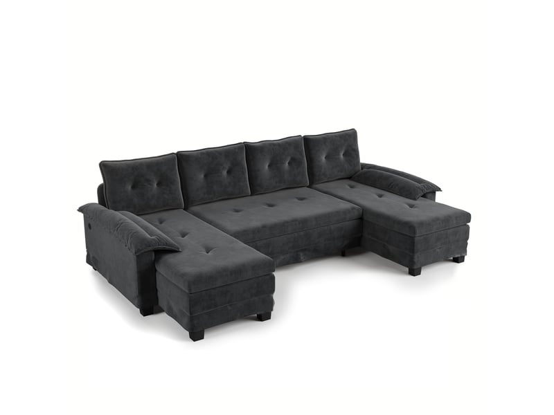  Canapé panoramique en u convertible 278 cm en tissu chenille gris, lit gigogne, port... IKSETERA TRADING LTD - Conforama A