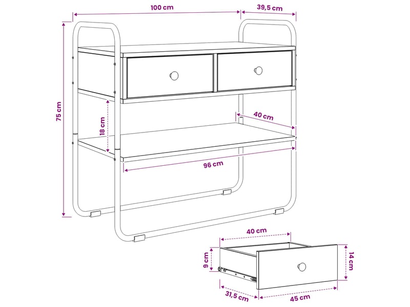  Vidaxl table console chêne fumé 100 x 40 x 75 cm bois d'ingénierie  - Conforama C