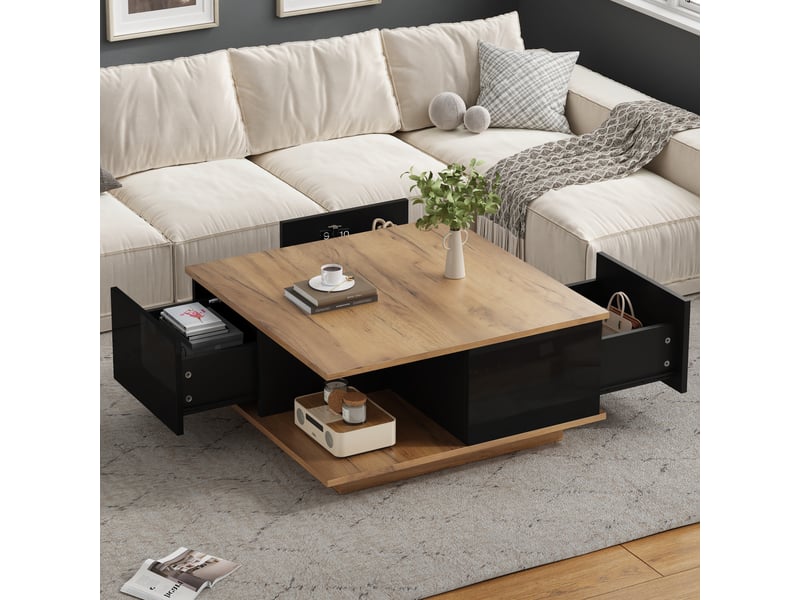  Table basse carrée moderne en bois - bicolore naturel et noir - 70 x 70 x 31,5 cm  - Conforama D