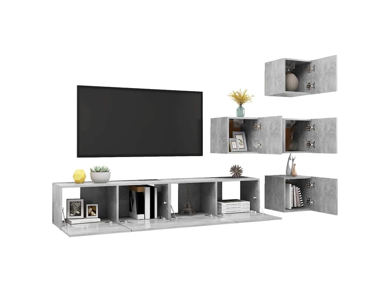  Ensemble de meubles tv 6 pcs gris béton bois d'ingénierie shl49654  - Conforama E