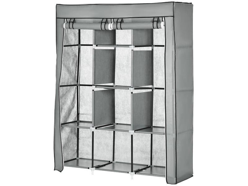  Armoire pliable en tissu, armoire portable avec 8 étagères et 2 tringles pour la chambre, 125 x 43 x 162,5 cm, grise  - Conforama B