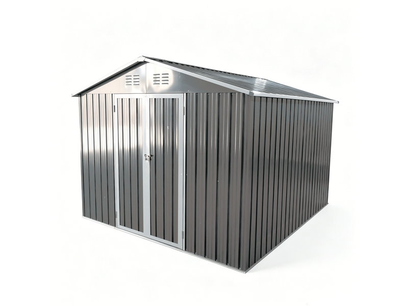  Abri de jardin en métal 313,4x248,6x191,5 cm gris avec toit pointu  - Conforama E