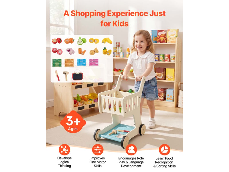  Vevor chariot courses pour enfants dès 3 ans chariot supermarché jouet en bois  - Conforama B