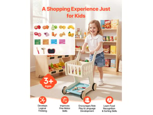 Vevor chariot courses pour enfants dès 3 ans chariot supermarché jouet en bois