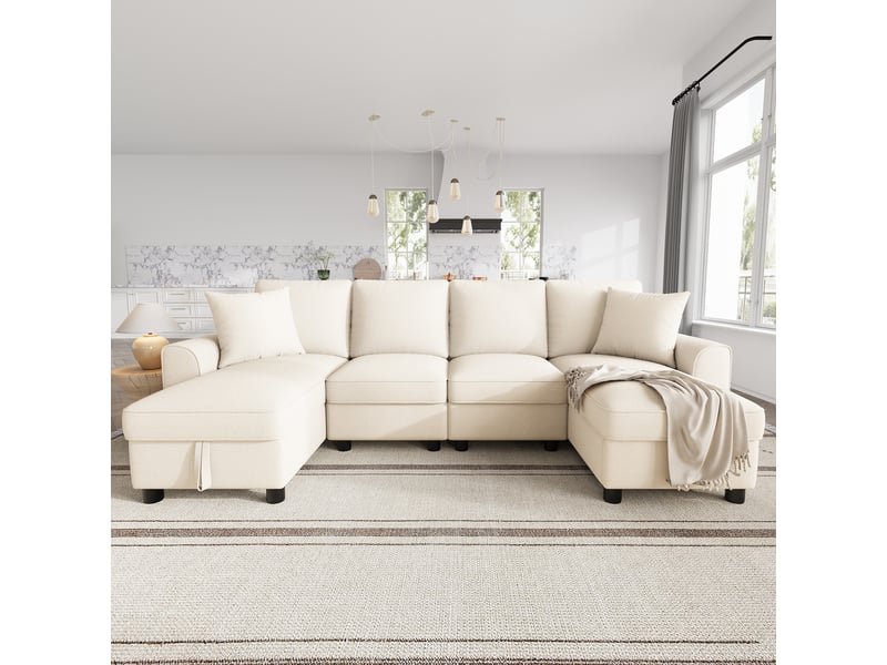 Canapé d'angle, canapé convertible – 2 places, en chenille, 280 × 137 × 84 cm, beige, avec méridienne, avec rangement - Conforama D