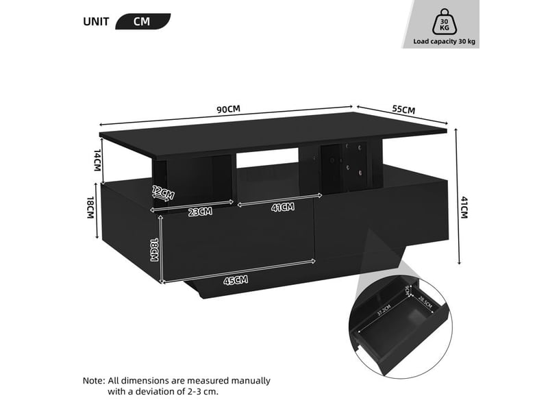  Table basse - truxen8 - moderne - éclairage led - 2 tiroirs 90x55x41cm - Conforama E