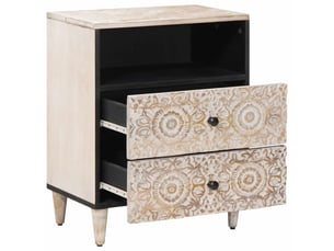 Table de chevet - table de lit blanc 50 x 33 x 60 cm bois de mangue massif