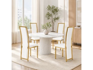 Lot de 4 chaises de salle à manger 109 cm, métal doré, pu blanc, moderne, assise confort, dossier courbé, chaise de cuisine