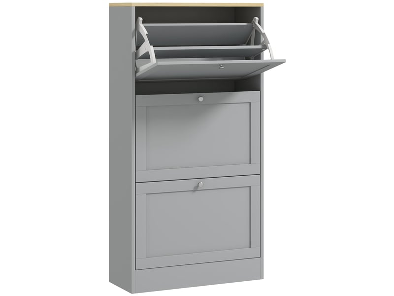  Meuble à chaussures 18 paires, armoire à chaussures avec 3 tiroirs rabattables, étagères réglables, gris, 60x23,5x115cm  - Conforama B