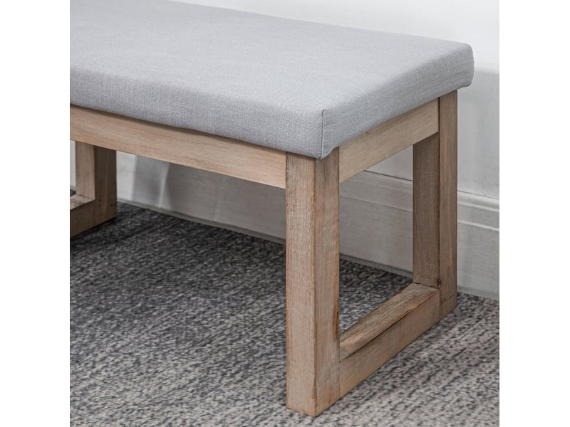  Banquette rembourrée 68 x 38 x 42 cm grise en polyester, pieds en bois, style campagne pour intérieur  - Conforama D