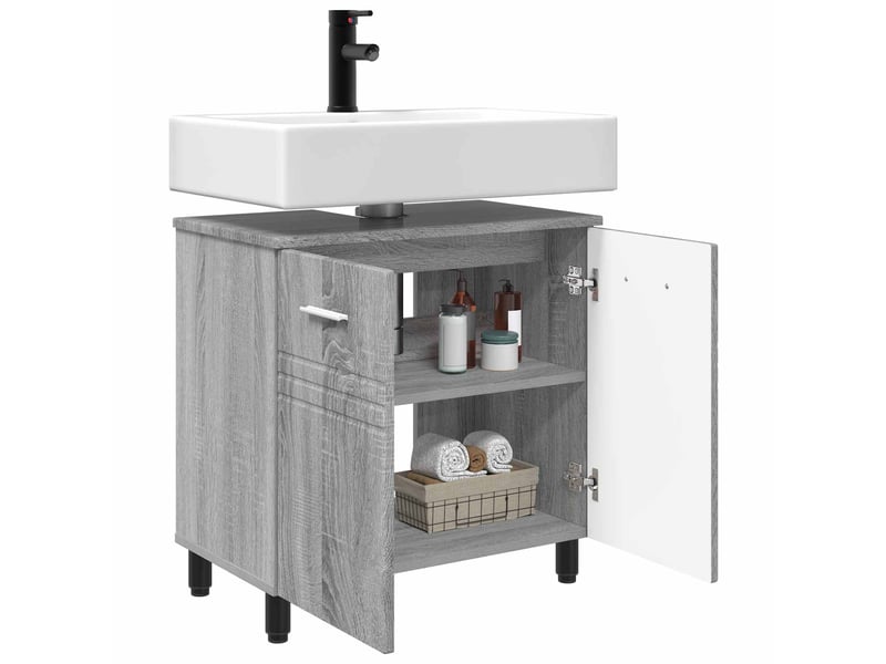  Unité de vanité de salle de bain, meuble de rangement sonoma gris 60x35x60 cm shl5214  - Conforama C