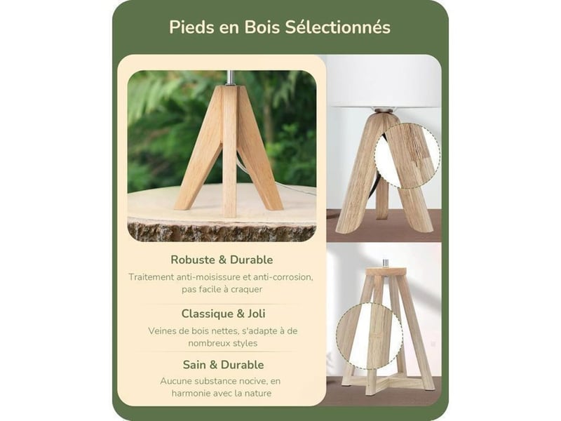  Lampe table trépied bois kaki vert abat-jour lin e27 2700k 370618_AABJN35670_6_DROPFR - Conforama C