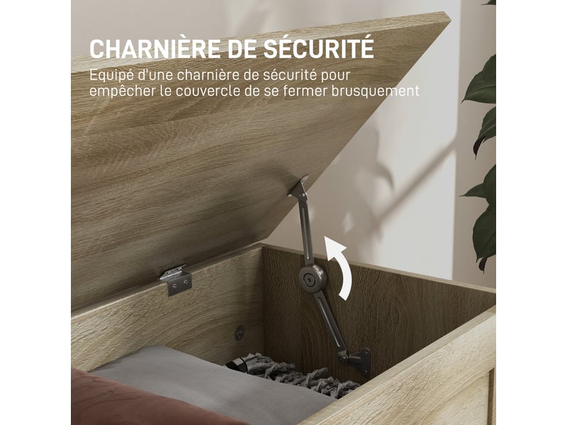  Coffre de rangement, coffre à s, avec charnière de sécurité, pour salon, en bois, 80 x 40 x 45 cm, bois naturel  - Conforama E
