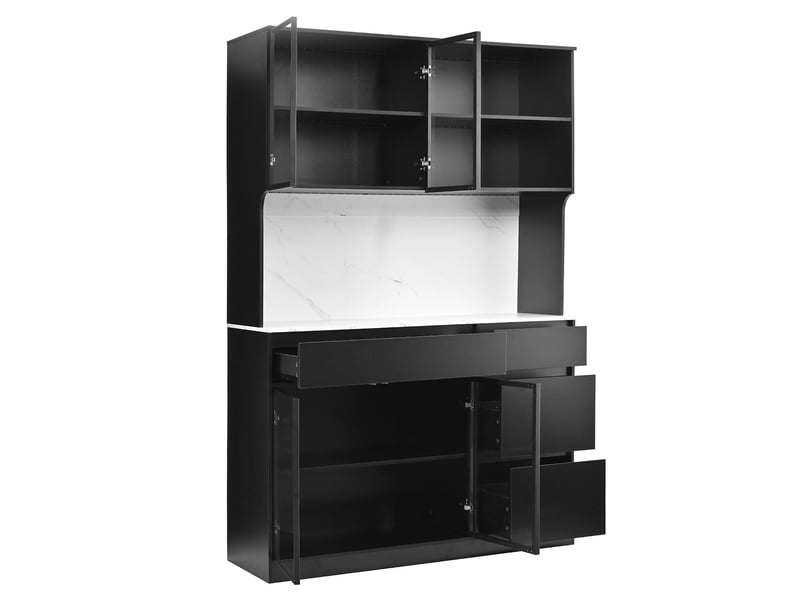  Buffet haut avec vitrine led et tiroirs mdf noir et blanc 120x40x180 cm  - Conforama B