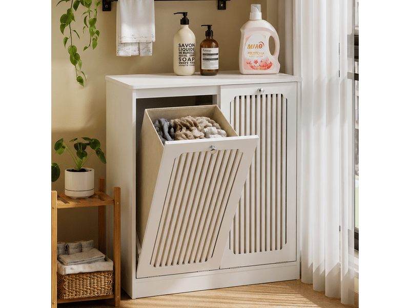  Meuble à linge avec 2 compartiments en tissu blanc 66 x 35 x 76 cm W3180P518894 - Conforama E
