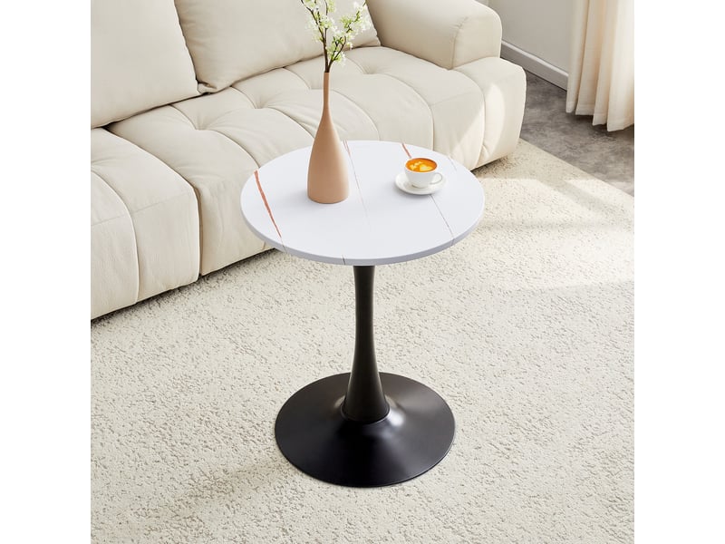 Table ronde,60x60x72 cm,style mid-century,mdf,blanc et métal noir - Conforama B