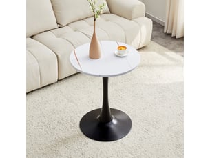 Table ronde,60x60x72 cm,style mid-century,mdf,blanc et métal noir