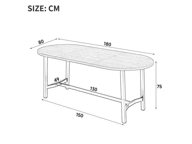 Table à manger simple noyer 180x80x75 cm, 6-8 personnes, coins arrondis, pieds en fer - Conforama C