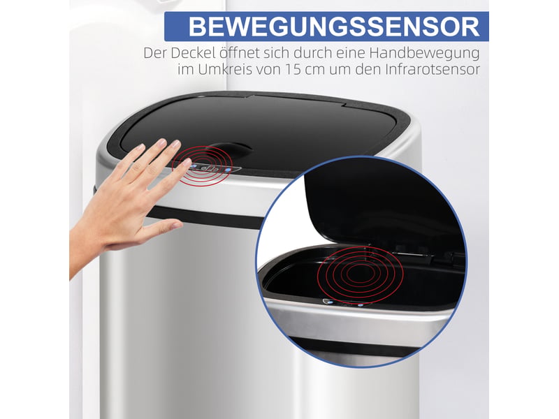 Poubelle automatique à capteur infrarouge 58 l 40,9 x 28,9 x 68 cm – argent – couvercle sans contact - Conforama E