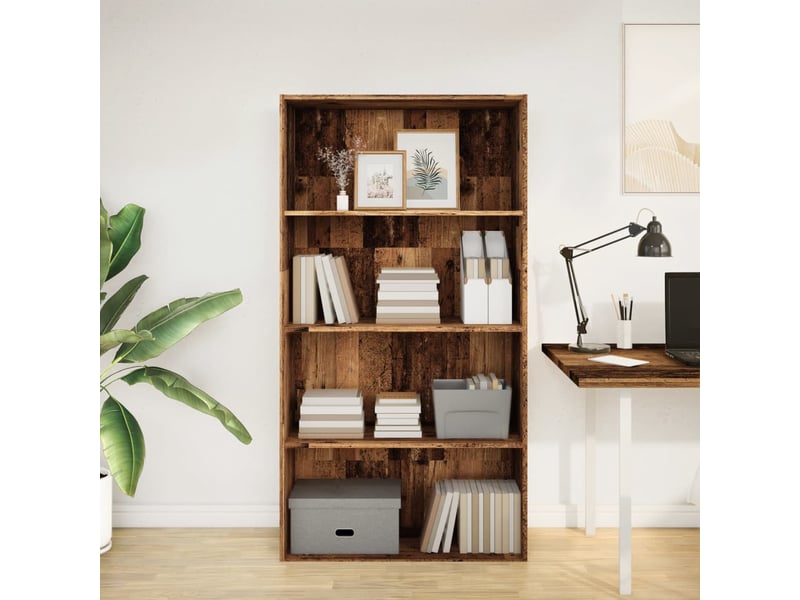  Bibliothèque, meuble de rangement salon vieux bois 80x30x152 cm bois d'ingénierie  - Conforama C