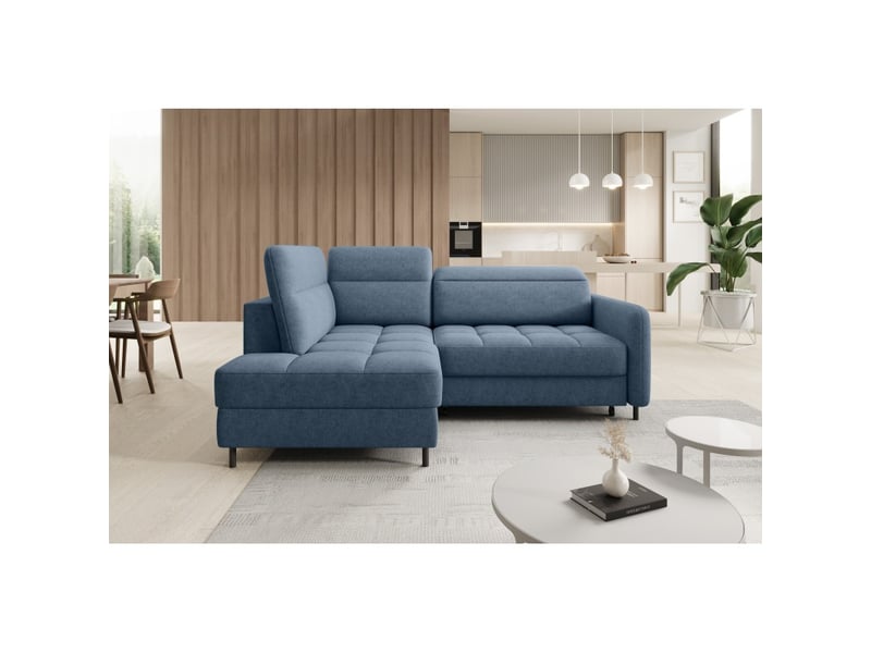  Canapé d'angle gauche convertible barnea 208 cm bleu marine chiné avec rangement  - Conforama E