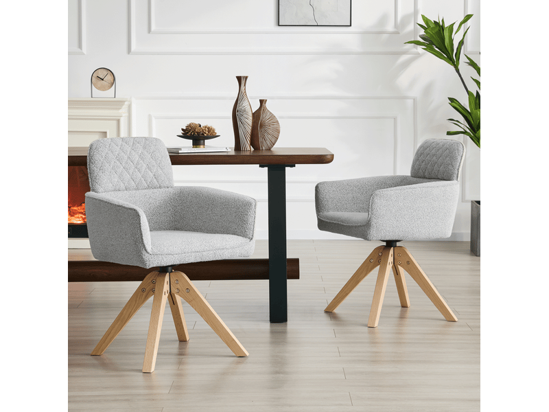  Lot de 2 chaises de salle à manger pivotantes 360° rembourrées en tissu gris clair et bois  - Conforama B