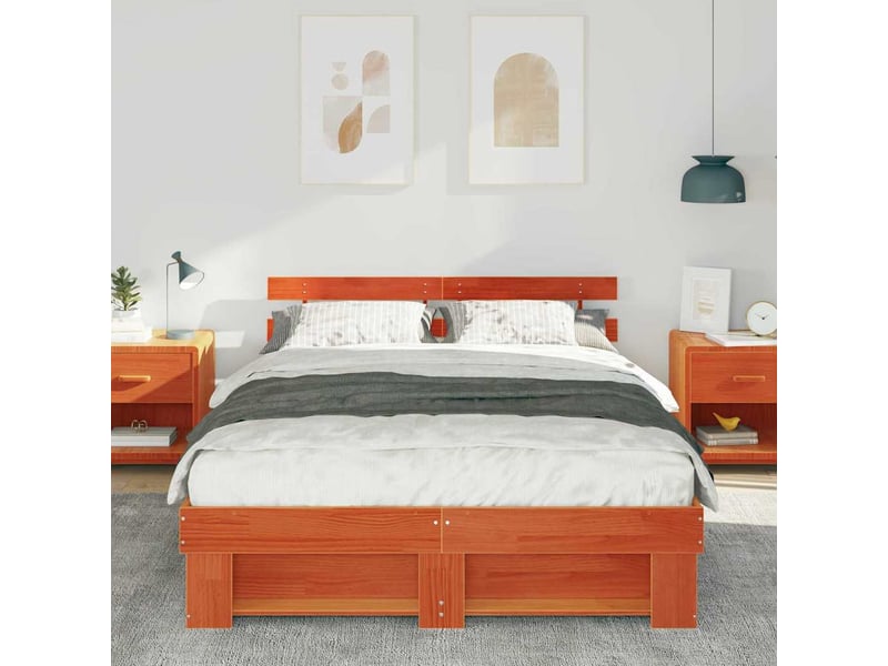 Lit double- lit adulte - cadre de lit avec tête de lit brun 160 x 200 cm pin massif - Conforama B