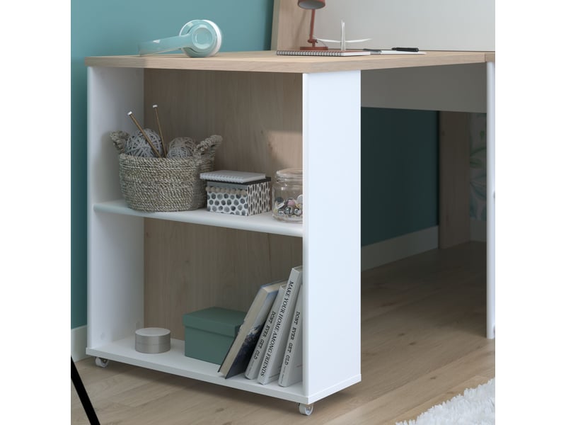  Lit mezzanine enfant 90x200 bois avec bureau escamotable et rangements - terre de nuit  - Conforama C