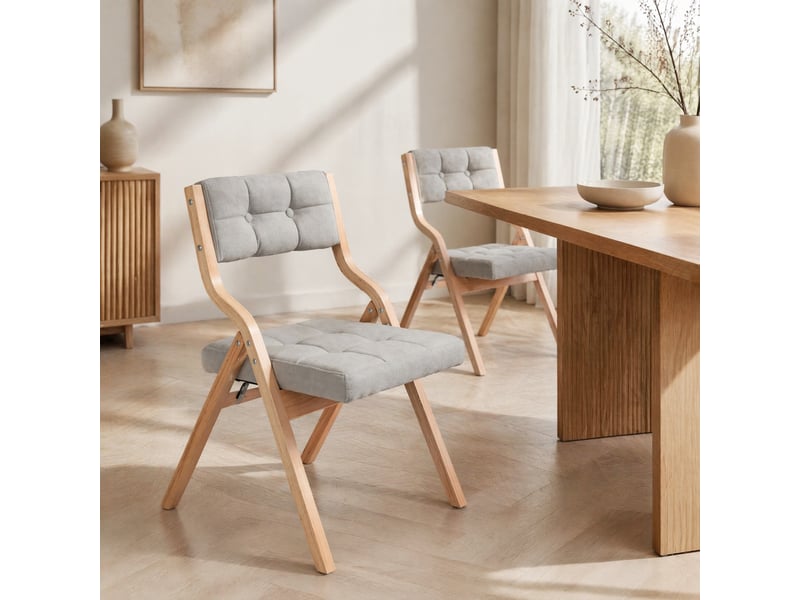  Lot de 2 chaises pliantes en bois et velours gris  - Conforama D
