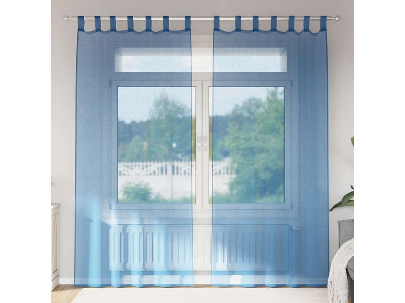  Lot de 2 rideaux en voile, voilages avec boucles bleu royal 140x245 cm cf44295  - Conforama B
