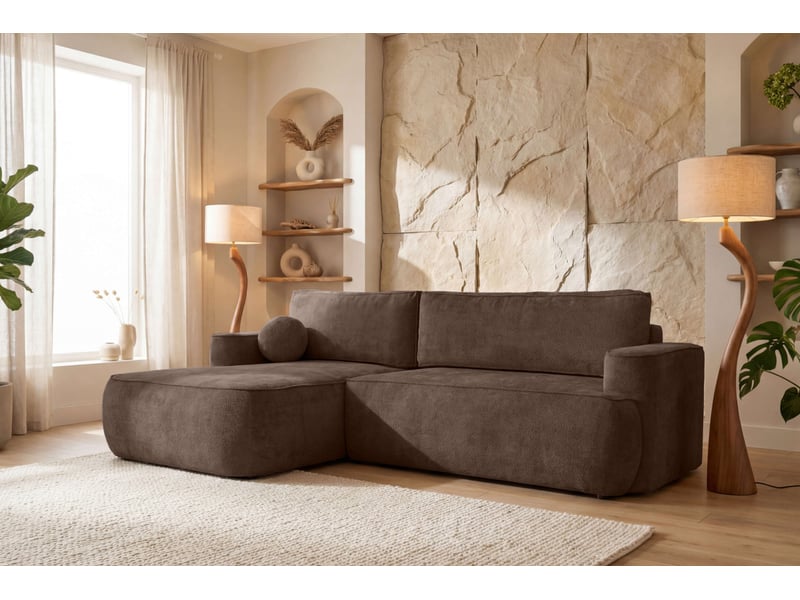 Canapé d'angle gauche cassis avec coffre de rangement en tissu chenille - marron CASSIS - Conforama B