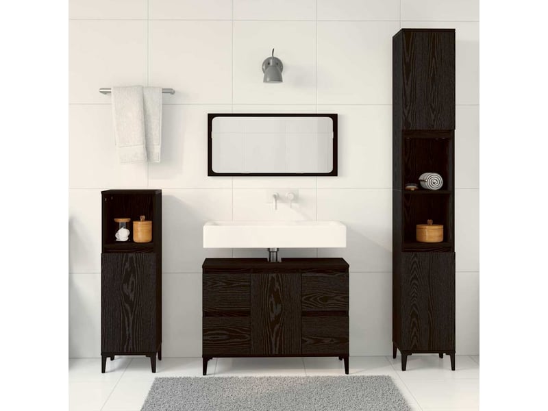 Ensemble de mobilier de salle de bain 3 pc chêne noir cf64321 - Conforama D